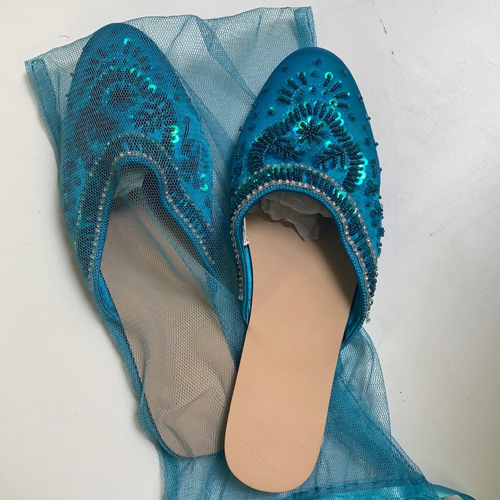 Embellished turquoise flats